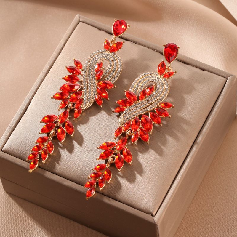 Leaf Tassel Drop Earrings For Women In Colour Alloy With Rhinestones And 304 Stainless Steel Ear Pins