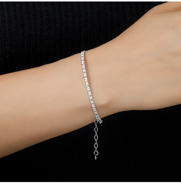 Brushed 925 Sterling Silver Circle Bracelet For Women With Glass Inlay In Silver