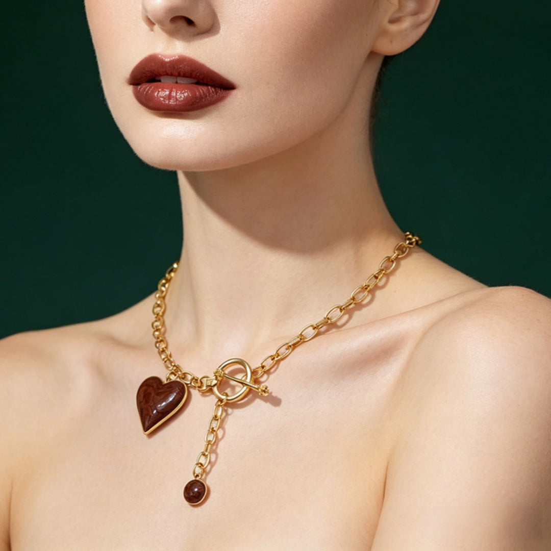 Heart Shape Punk Necklace For Women In Multicolor, Electroplated Zinc Alloy Pendant