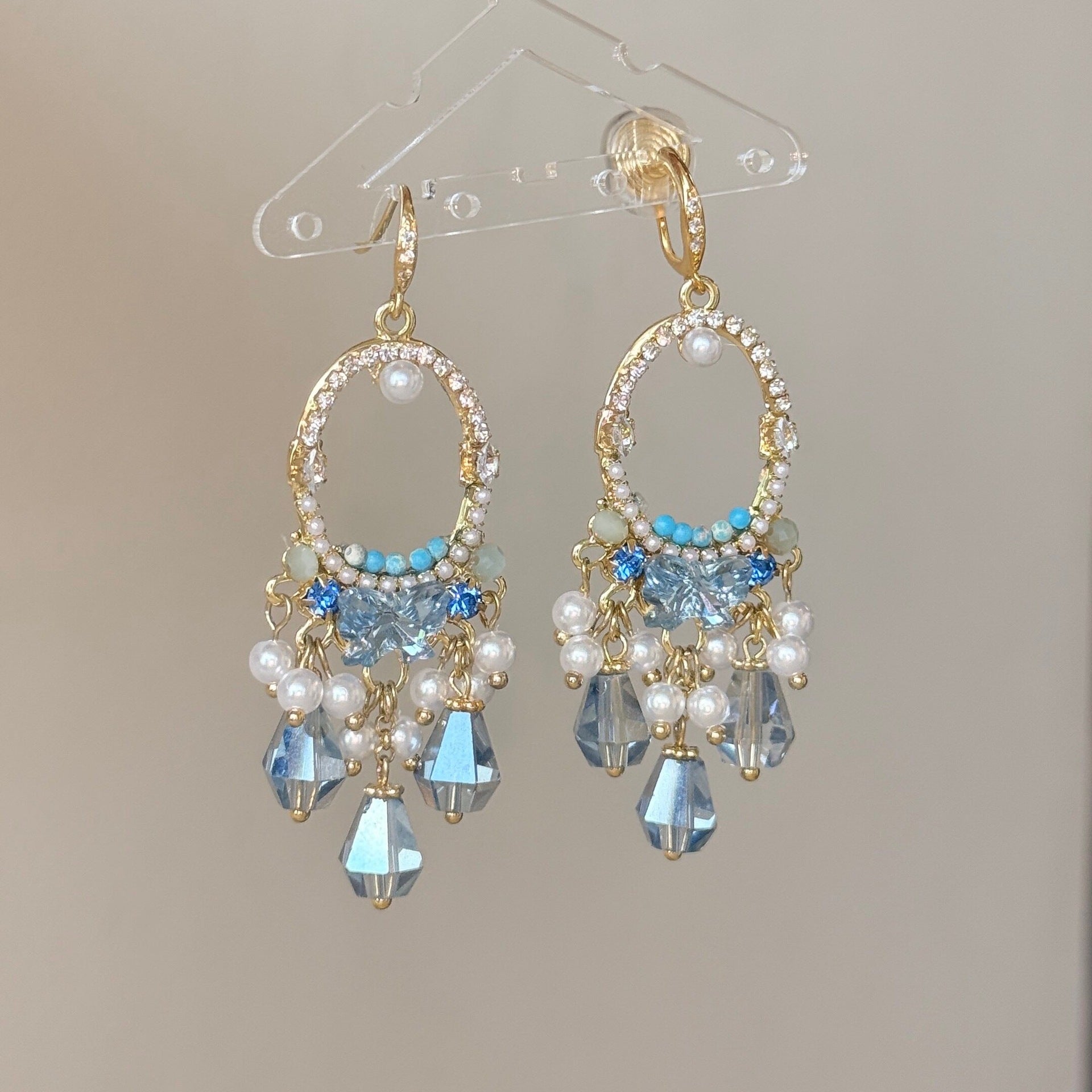 Ethnic Bohemian Earrings For Women With Green Tassel Craft And Labradorite Inlay Made From Alloy