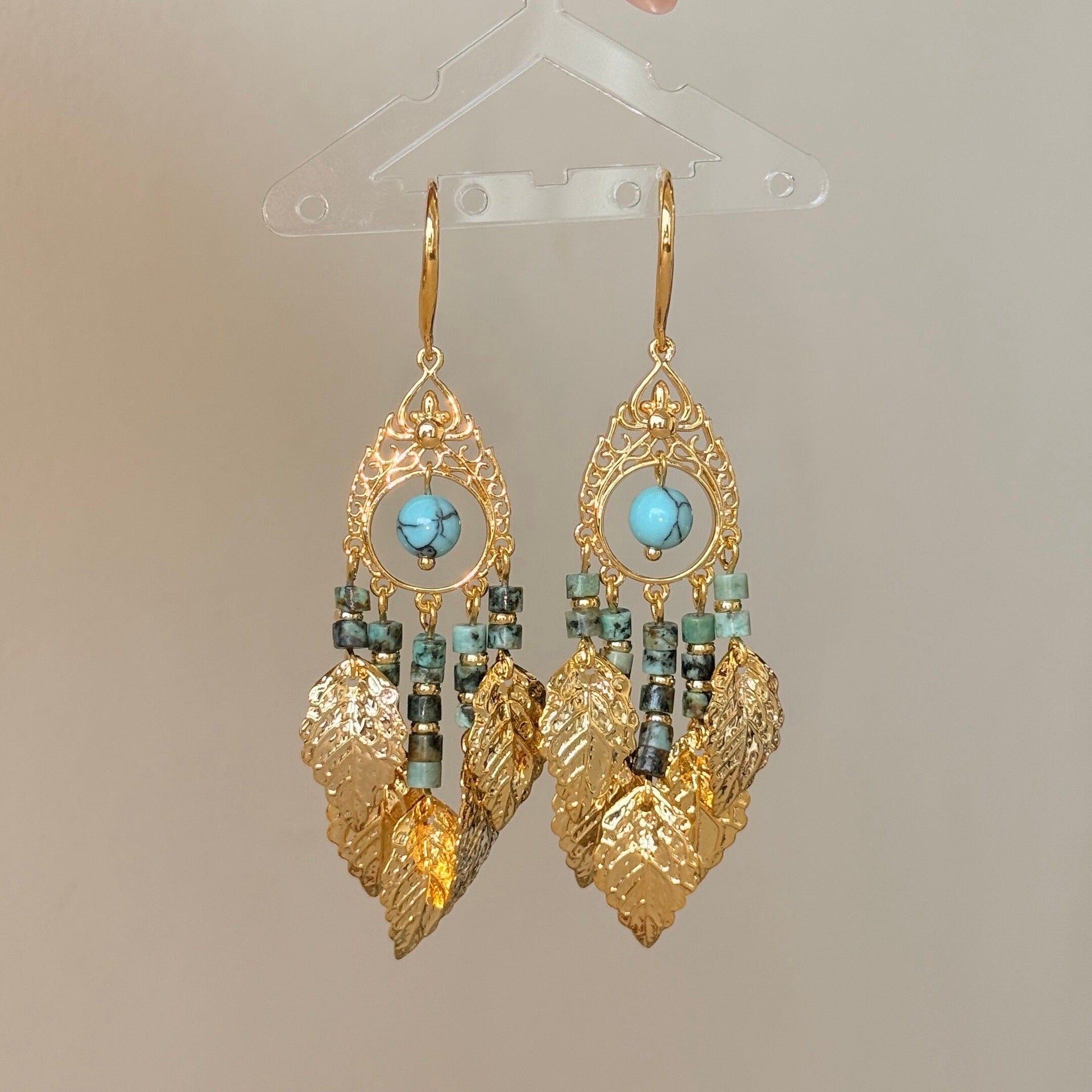 Ethnic Bohemian Earrings For Women With Green Tassel Craft And Labradorite Inlay Made From Alloy