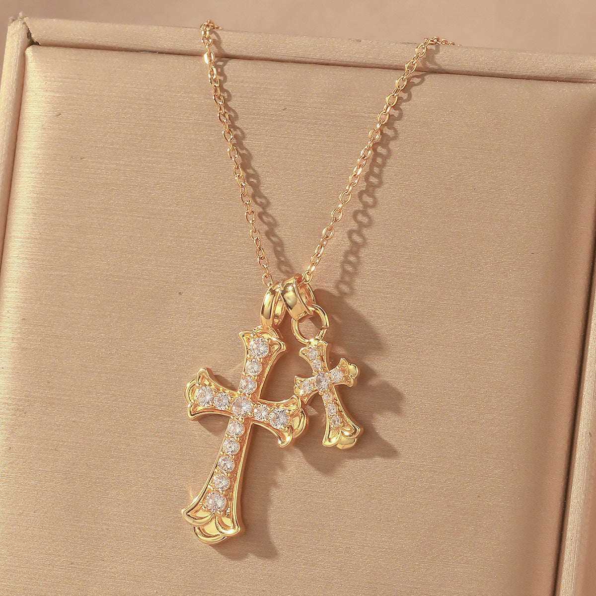 Gold Cross Necklace For Women With Copper Pendant And Durable Titanium Steel Cable Chain