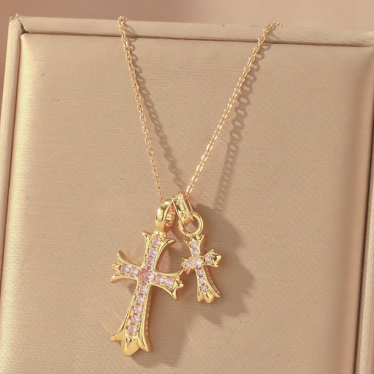 Gold Cross Necklace For Women With Copper Pendant And Durable Titanium Steel Cable Chain