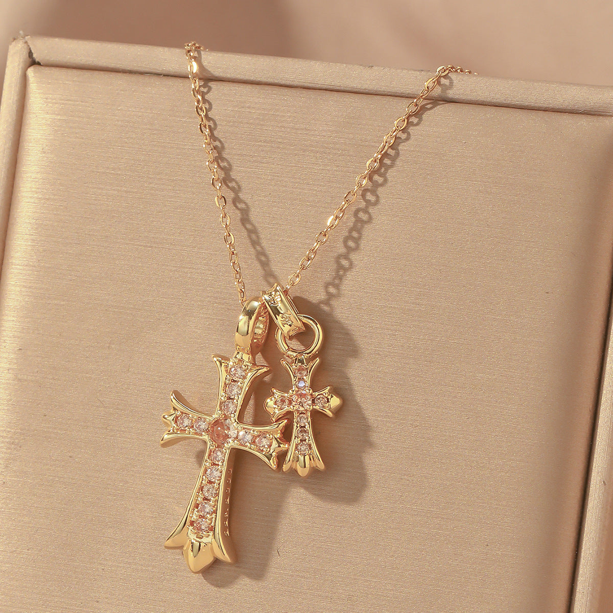 Gold Cross Necklace For Women With Copper Pendant And Durable Titanium Steel Cable Chain