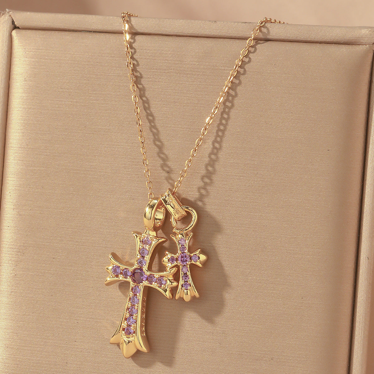 Gold Cross Necklace For Women With Copper Pendant And Durable Titanium Steel Cable Chain