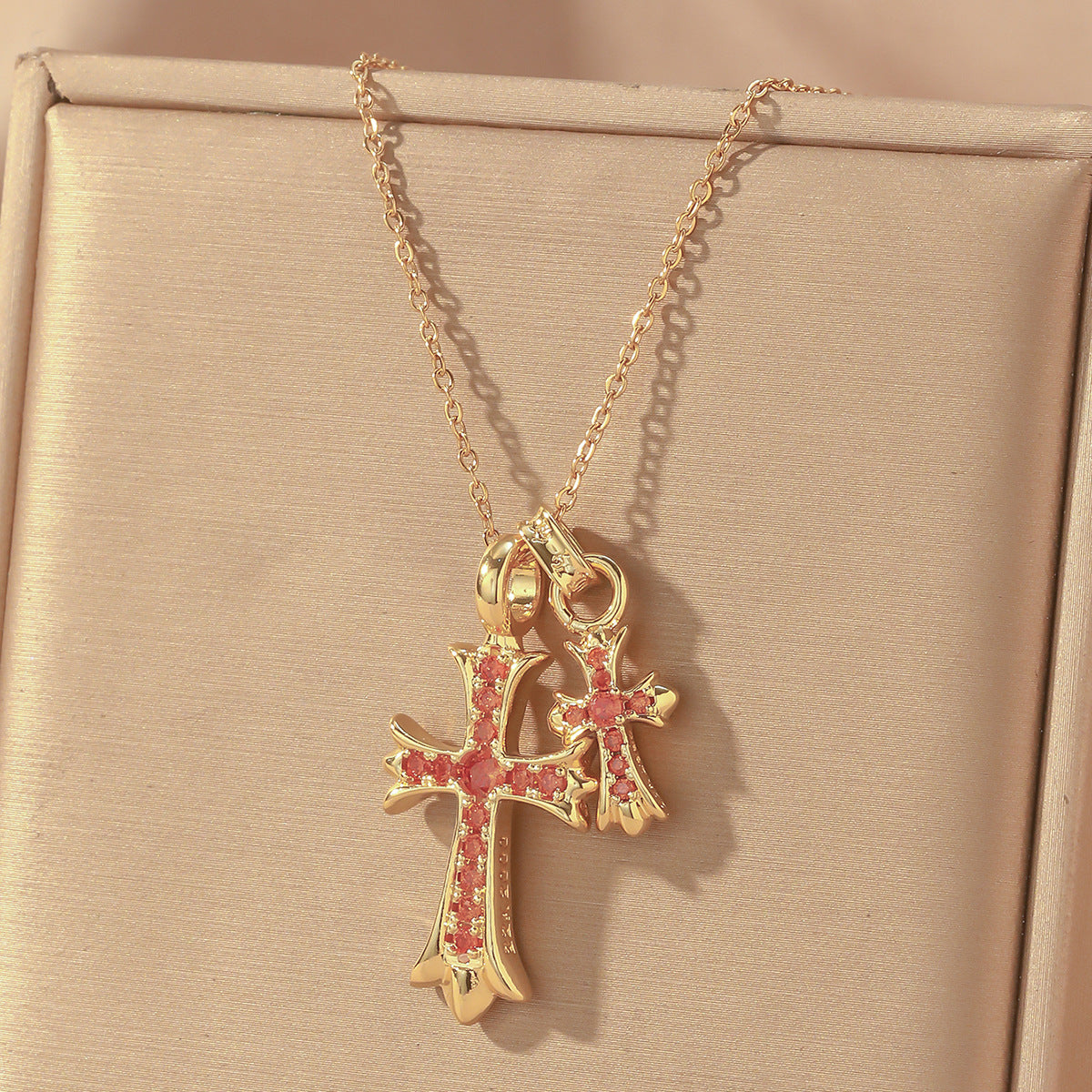 Gold Cross Necklace For Women With Copper Pendant And Durable Titanium Steel Cable Chain