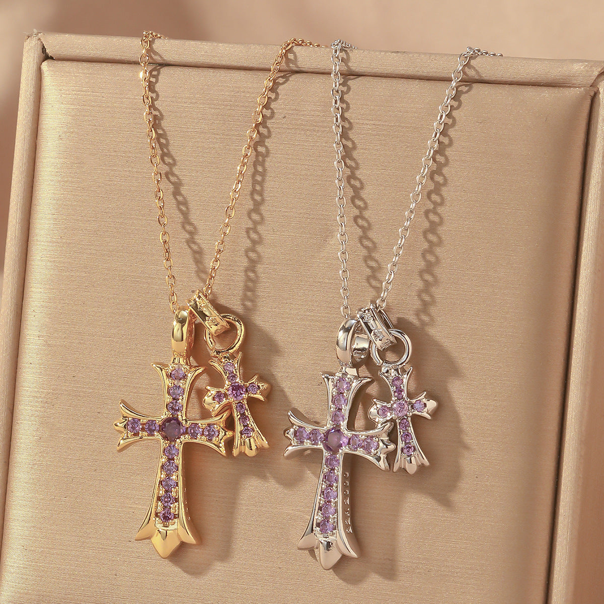 Gold Cross Necklace For Women With Copper Pendant And Durable Titanium Steel Cable Chain