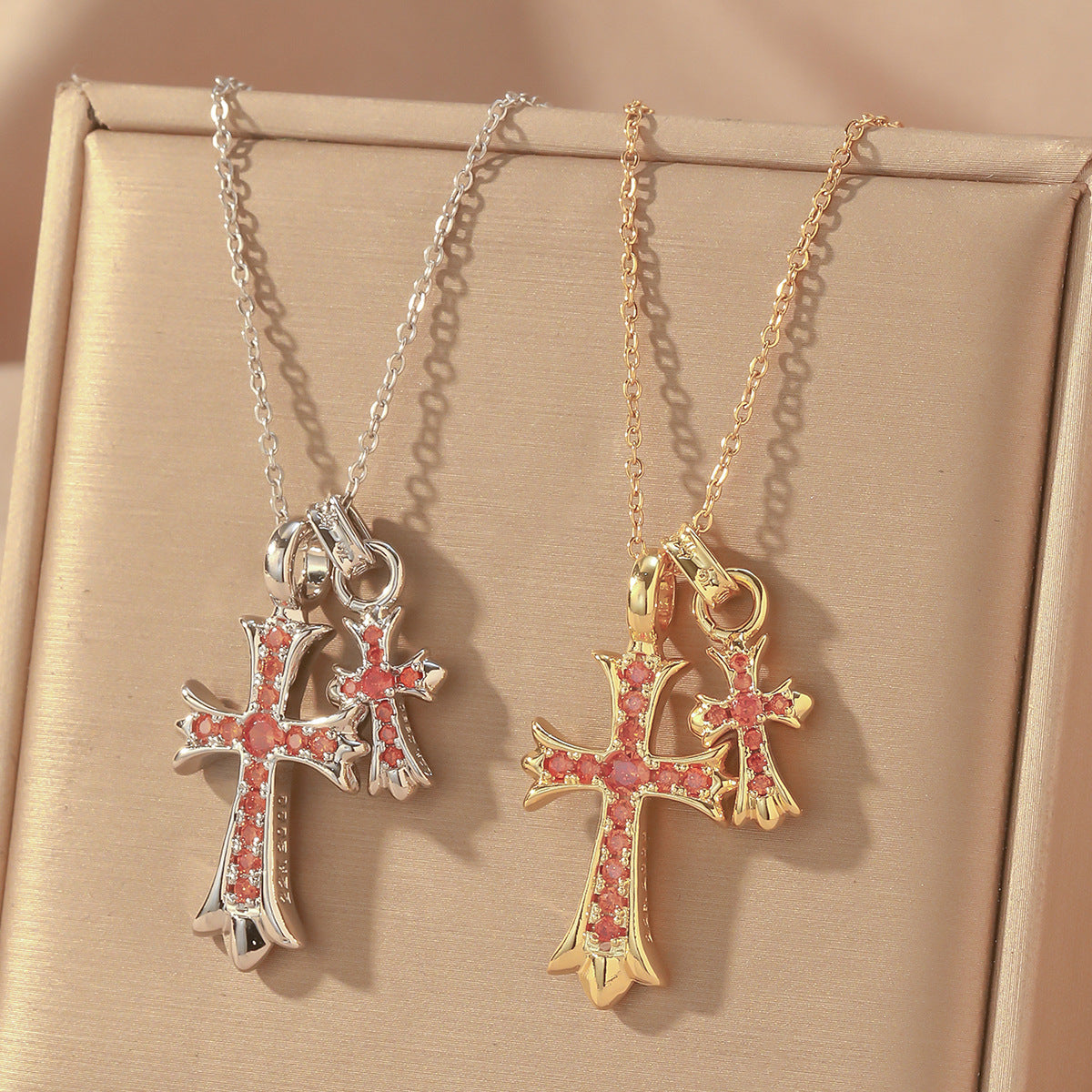 Gold Cross Necklace For Women With Copper Pendant And Durable Titanium Steel Cable Chain