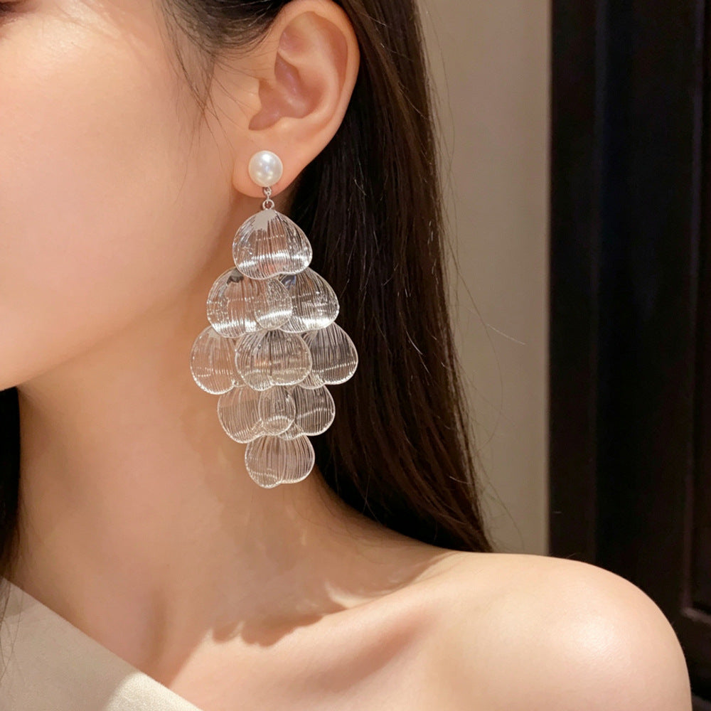 Exaggerated Leaves Tassel Drop Earrings For Women With Copper Ear Pins And Real Gold Plated Finish