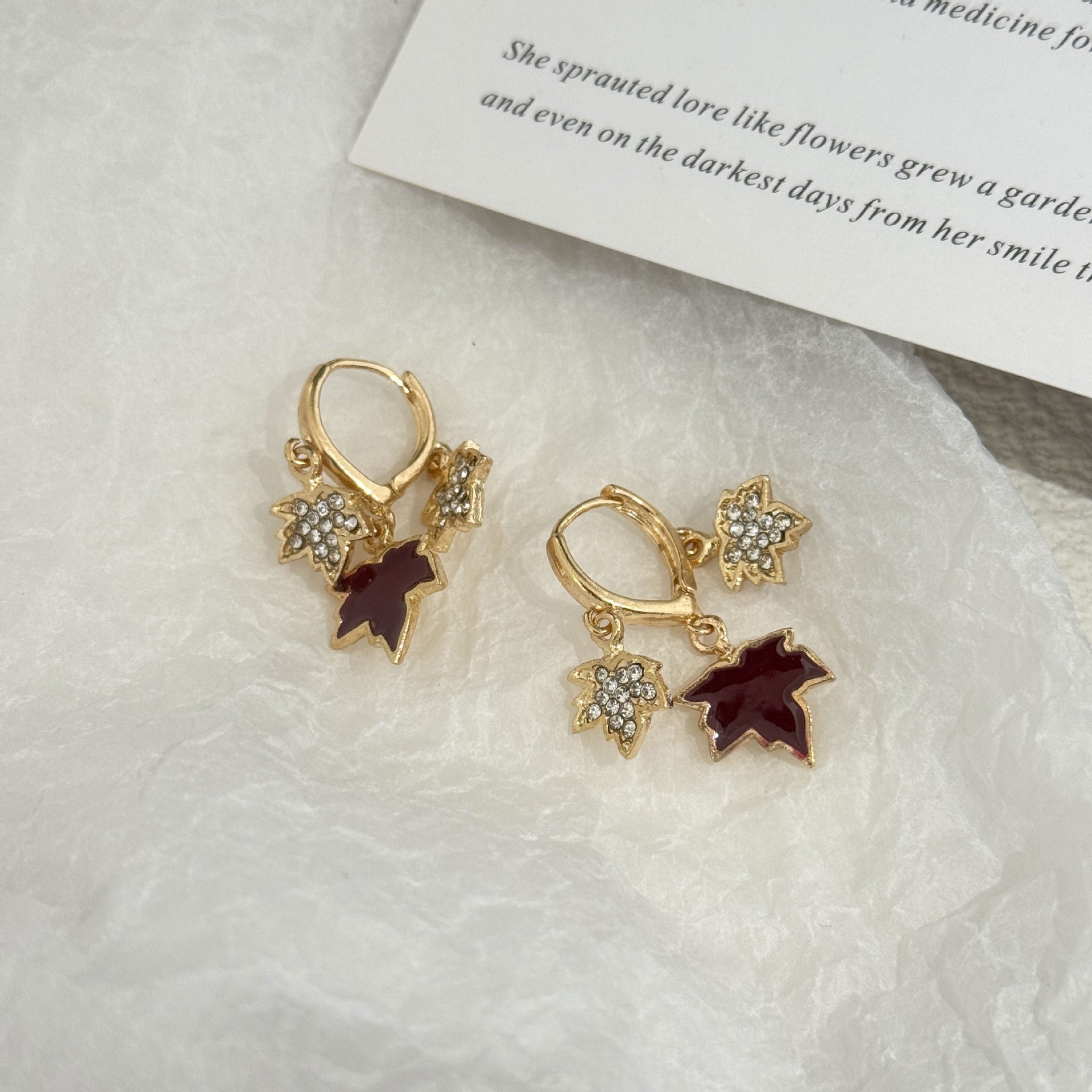 Maple Leaf Alloy Earrings With Rhinestones, Featuring 925 Sterling Silver Studs In Retro Style For Women