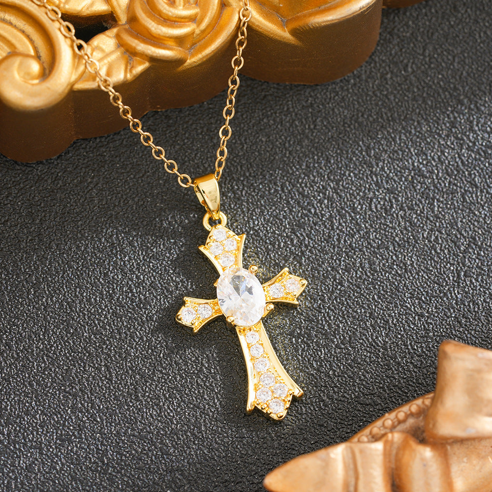 Cross Pendant Necklace For Women In 18K Real Gold Plated Titanium Steel With Copper Pendant And Cable Chain
