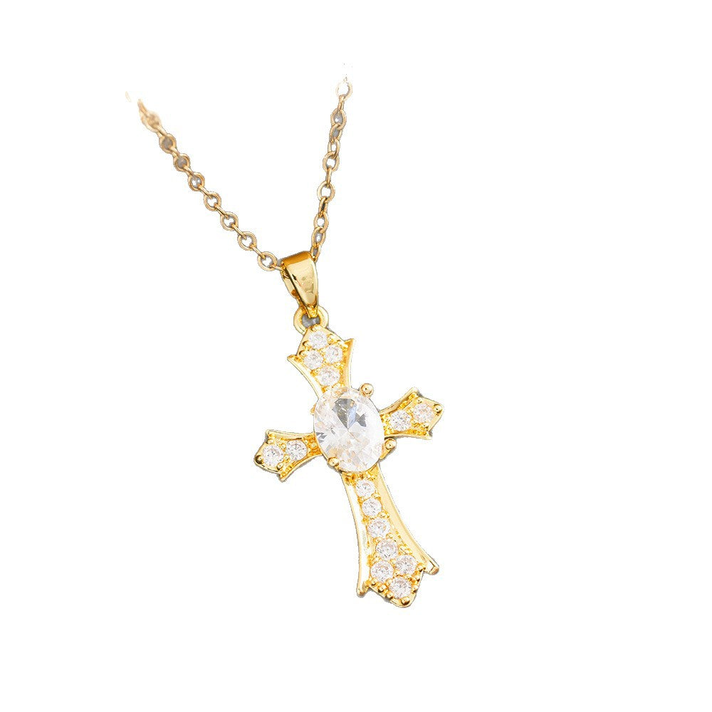 Cross Pendant Necklace For Women In 18K Real Gold Plated Titanium Steel With Copper Pendant And Cable Chain