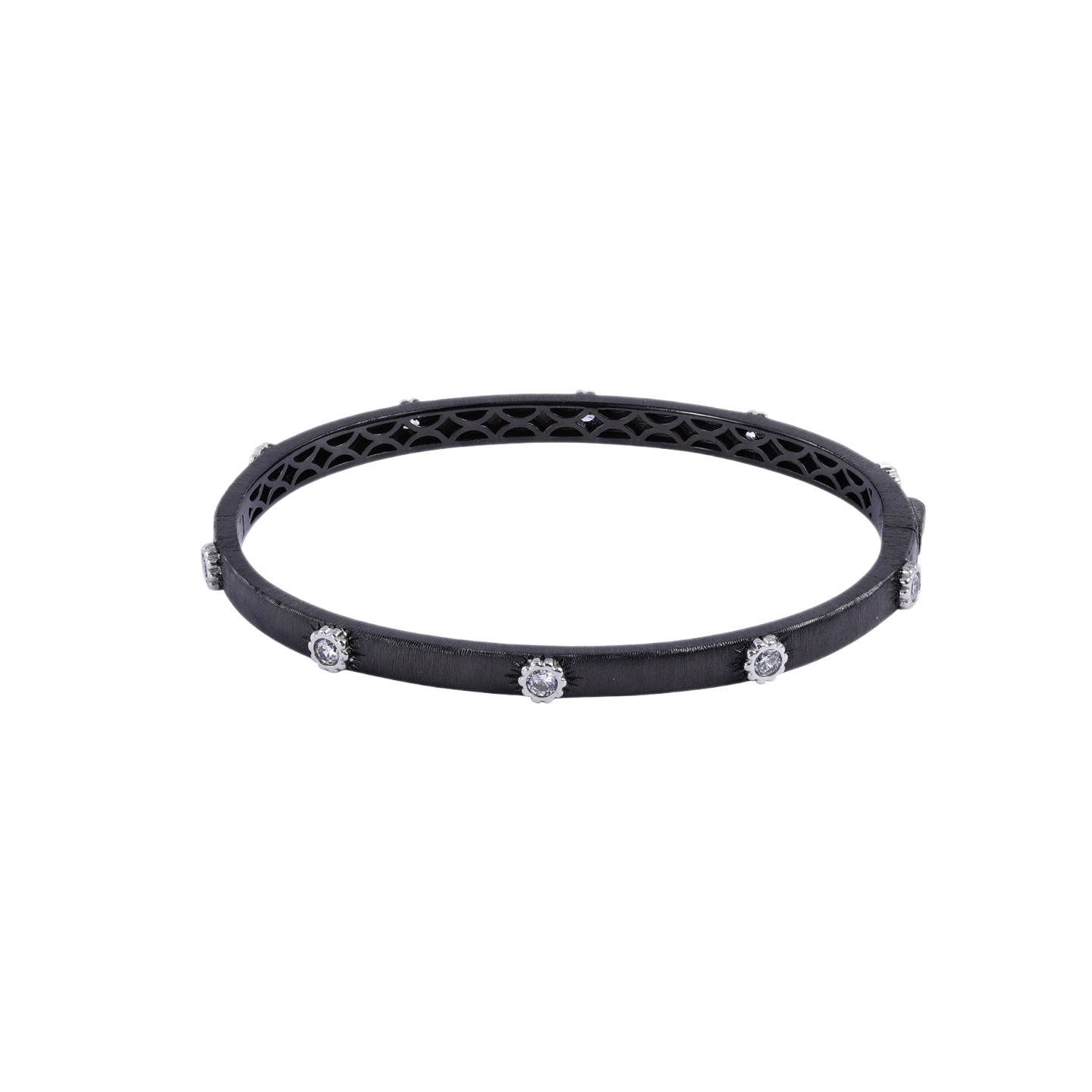 Brushed 925 Sterling Silver Round Bangle In Dyed Black