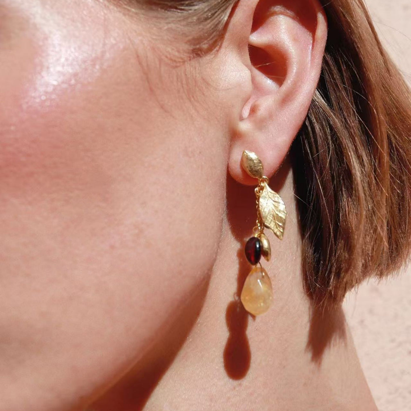 Lemon Carving Earrings In Copper Alloy With 925 Sterling Silver Studs, Retro Style For Women
