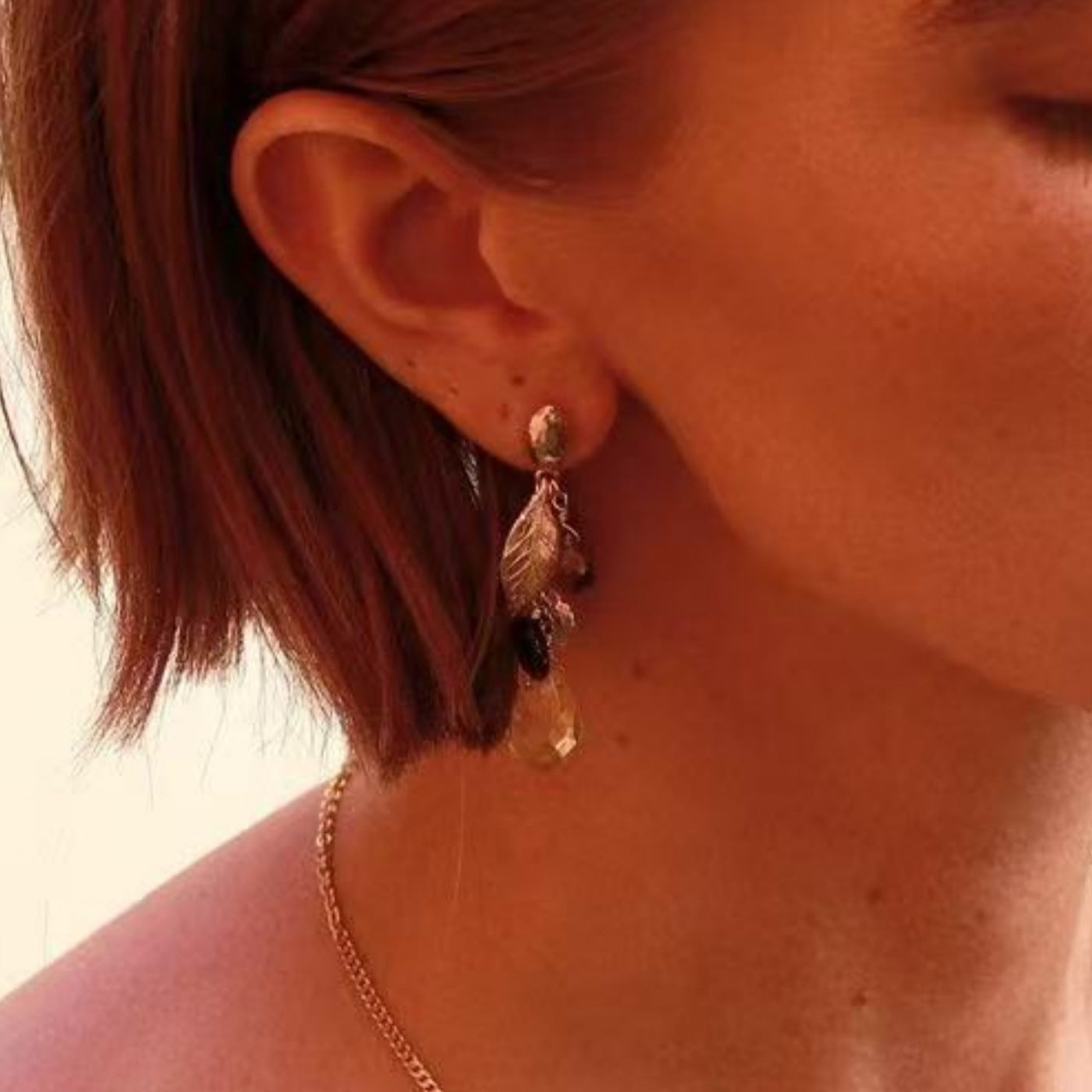 Lemon Carving Earrings In Copper Alloy With 925 Sterling Silver Studs, Retro Style For Women
