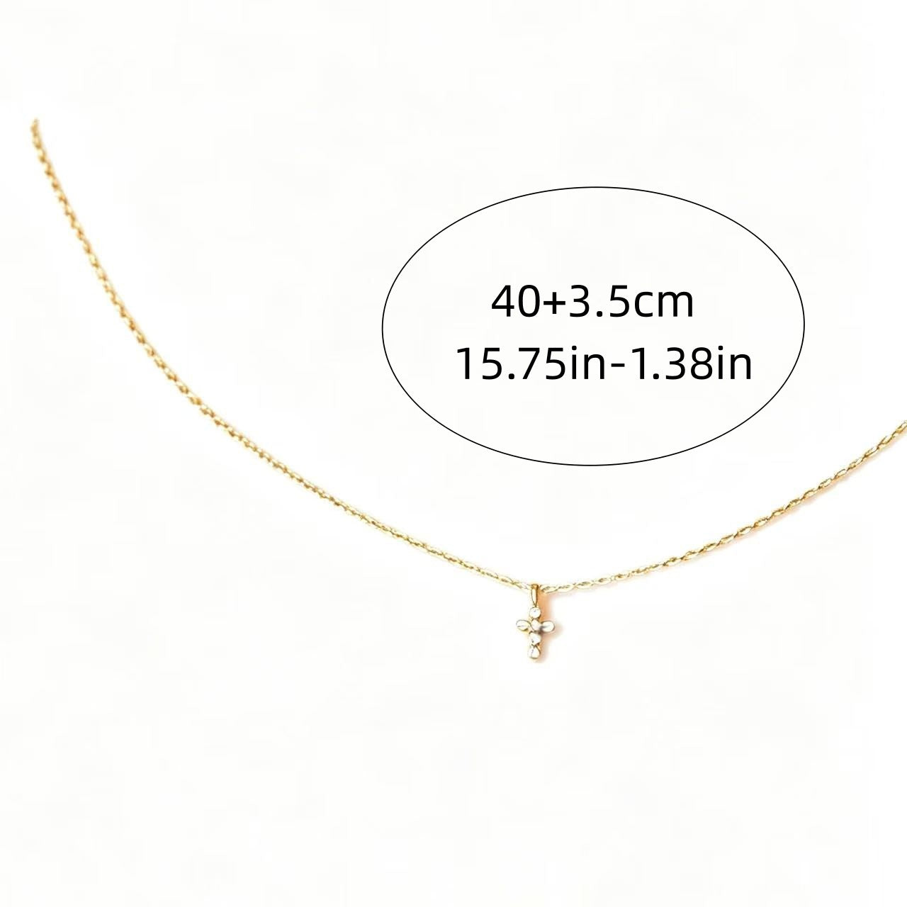 Copper Cross Pendant Necklace For Women With Zircon Inlay And Cable Chain