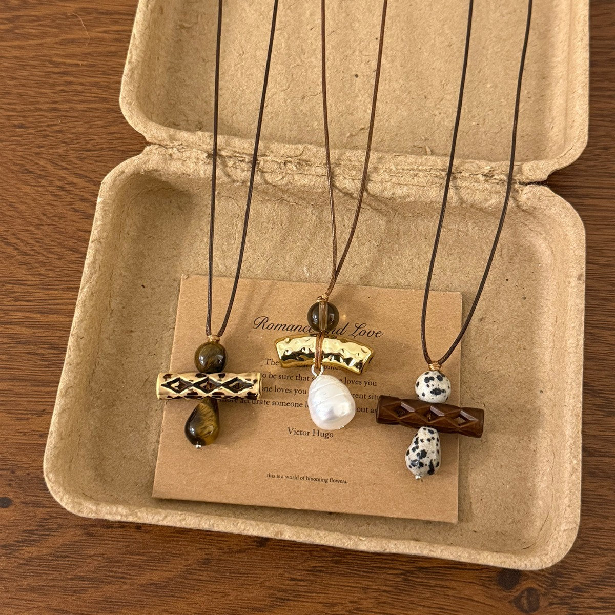 Ethnic Style Beaded Chain Sweater Necklace For Women Featuring Wood And Natural Stone Inlay With Beading Craft