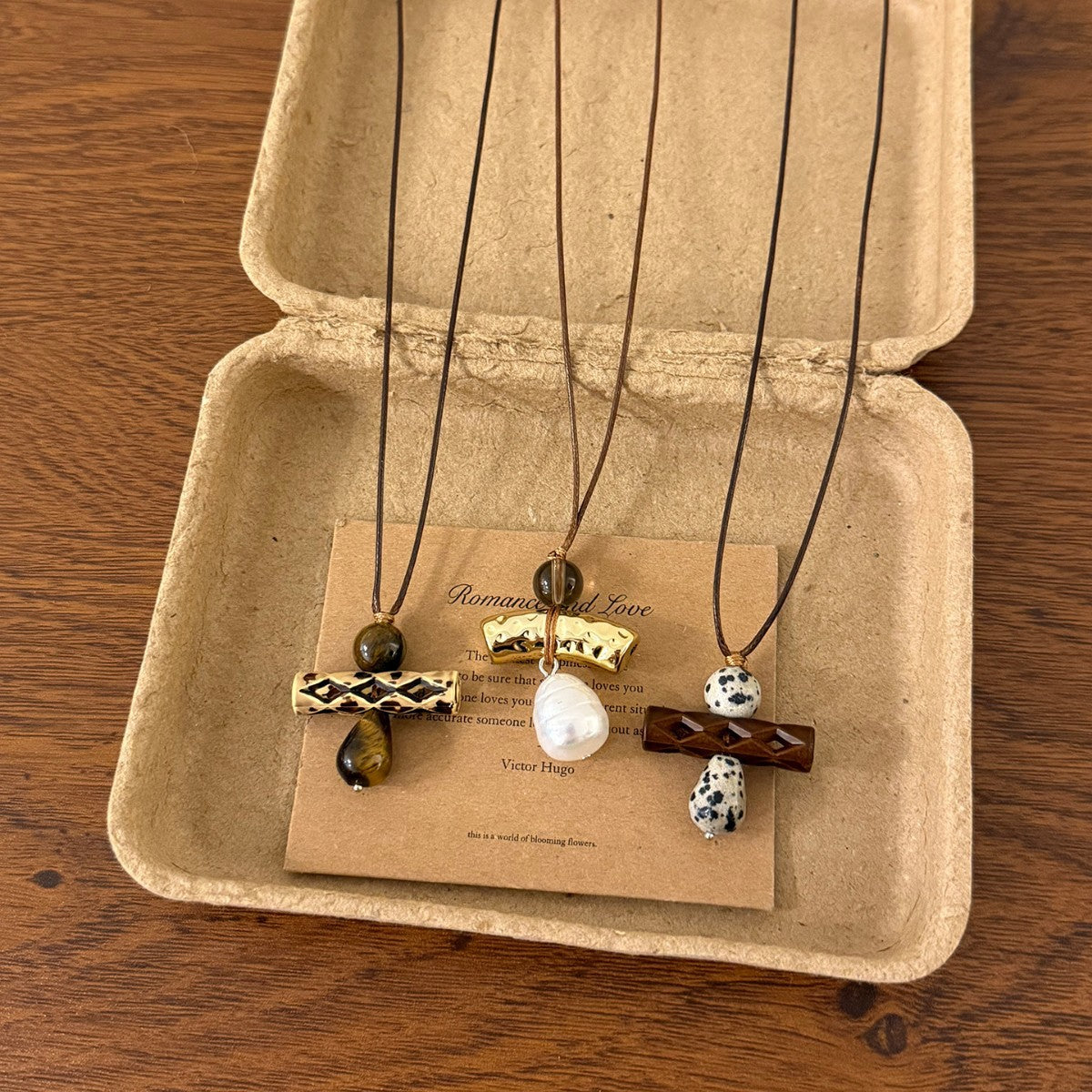 Ethnic Style Beaded Chain Sweater Necklace For Women Featuring Wood And Natural Stone Inlay With Beading Craft