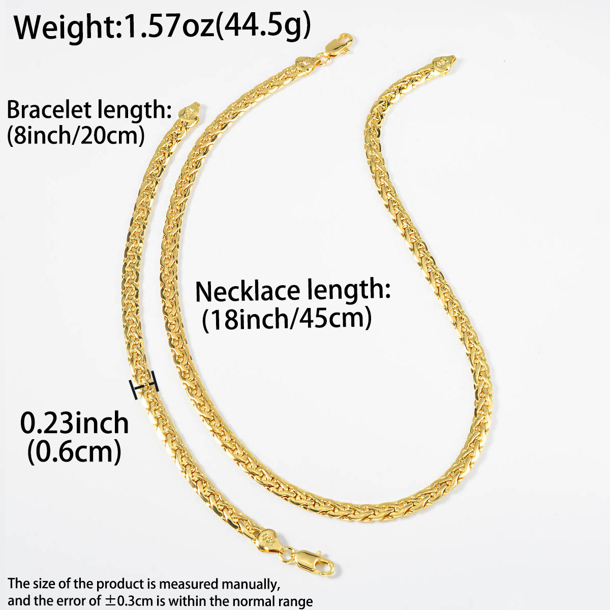 Unisex Geometric Braid Jewelry Set In Copper With 18K Real Gold Electroplated Finish And Snake Chain