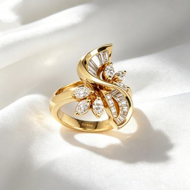 Geometric Gold Alloy Ring For Women With Zircon Inlay, Elegant And Stylish Jewelry Accessory