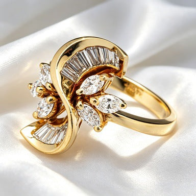 Geometric Gold Alloy Ring For Women With Zircon Inlay, Elegant And Stylish Jewelry Accessory
