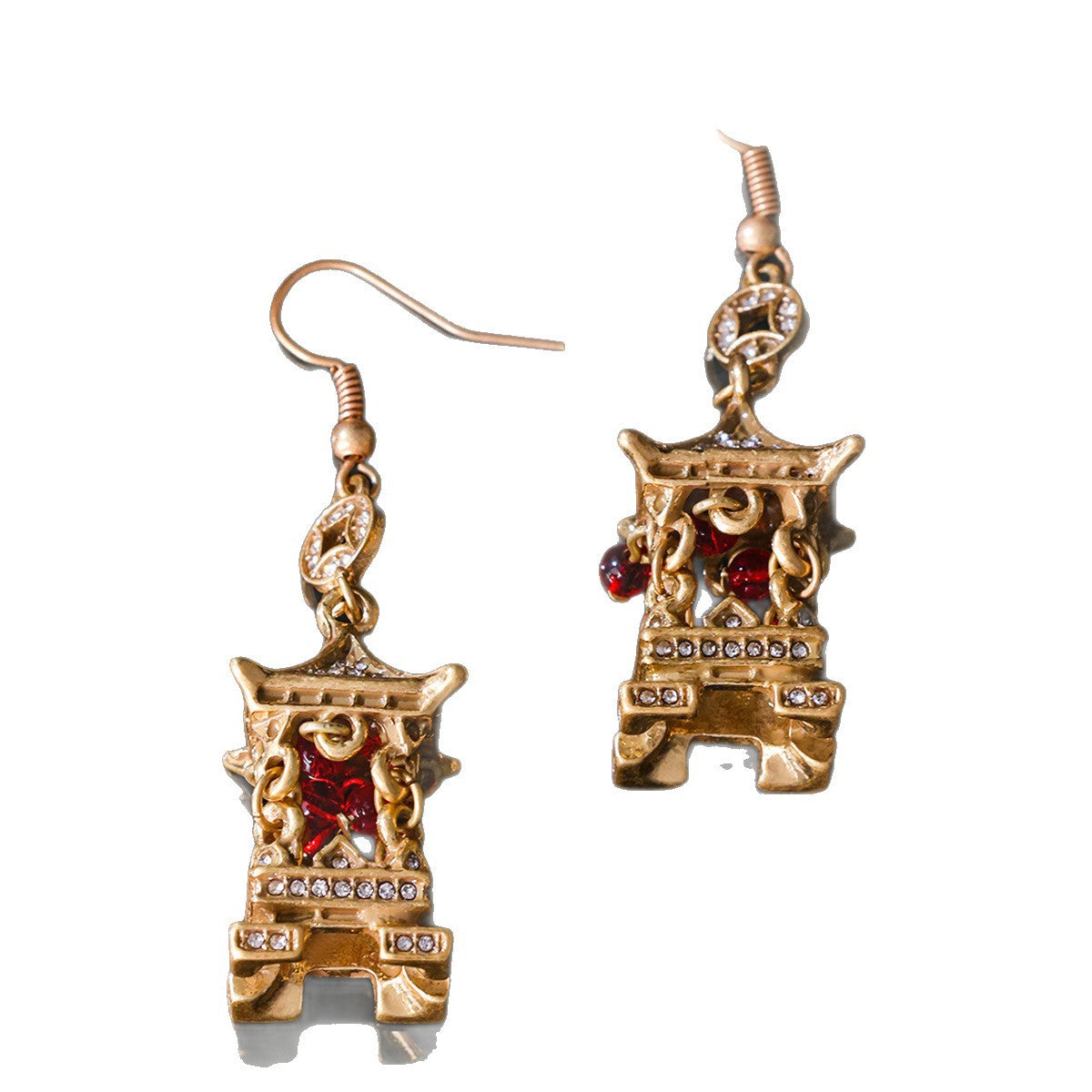 Heart Shape Stud Earrings In Copper Alloy With Gem Inlay, 925 Sterling Silver Posts, Retro Style For Women