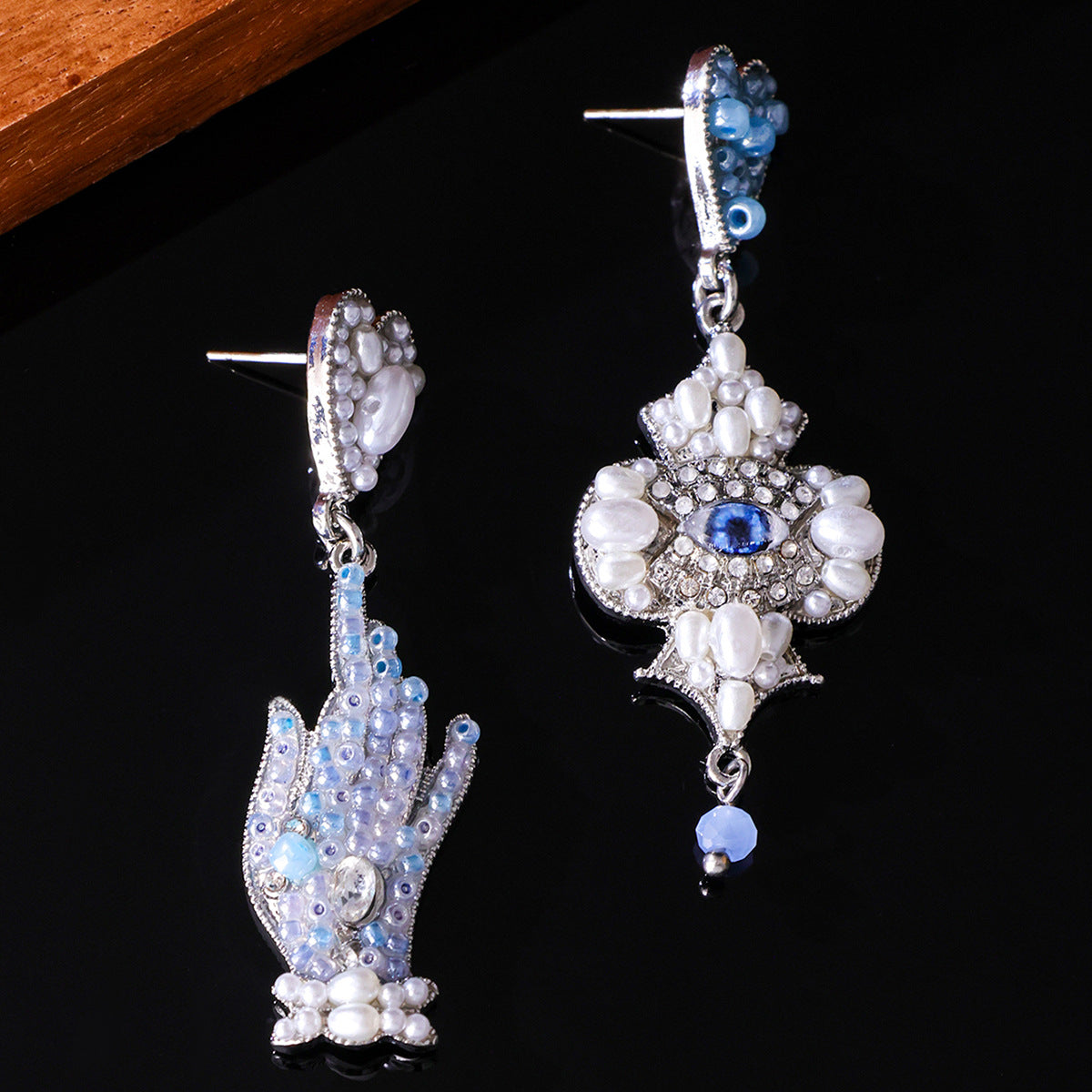 Devil's Eye Asymmetrical Drop Earrings In Baroque Style With Copper Alloy And Rhinestones, 925 Sterling Silver Stud For Women