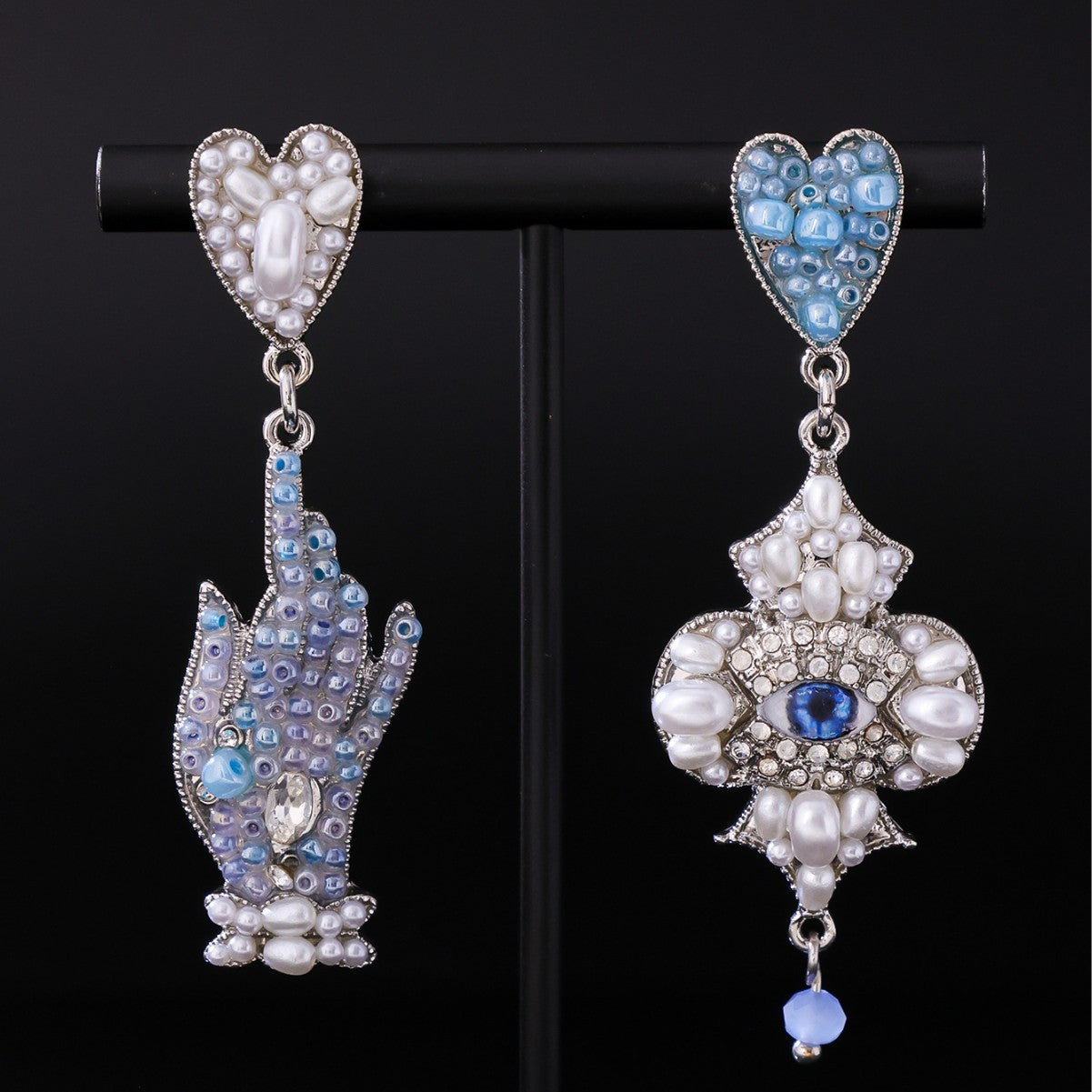 Devil's Eye Asymmetrical Drop Earrings In Baroque Style With Copper Alloy And Rhinestones, 925 Sterling Silver Stud For Women