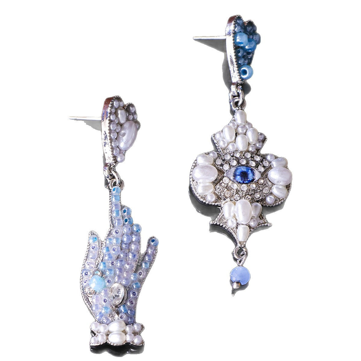 Devil's Eye Asymmetrical Drop Earrings In Baroque Style With Copper Alloy And Rhinestones, 925 Sterling Silver Stud For Women
