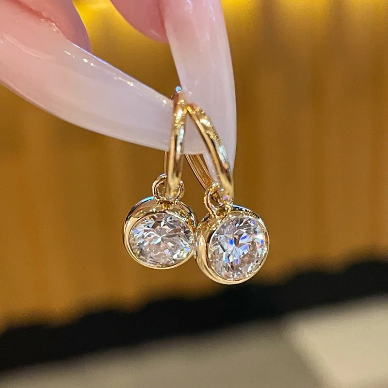 Gold Bubble Hoop Earrings For Women Featuring Copper Ear Pins And Zircon Inlay