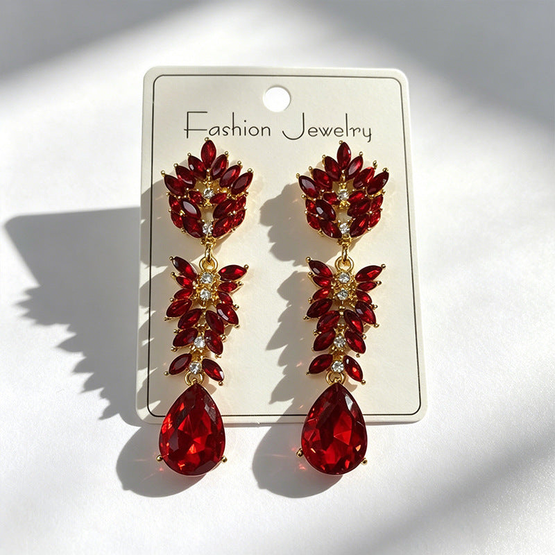 Leaves Earrings For Women In Colour Alloy Featuring Crystal Inlay With Zinc Alloy Ear Pins