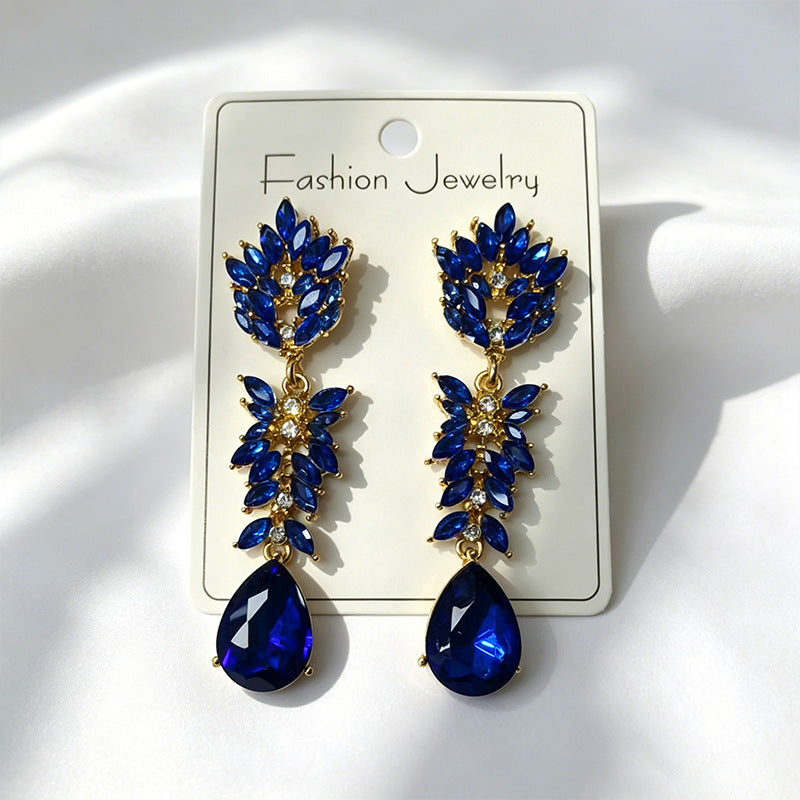 Leaves Earrings For Women In Colour Alloy Featuring Crystal Inlay With Zinc Alloy Ear Pins