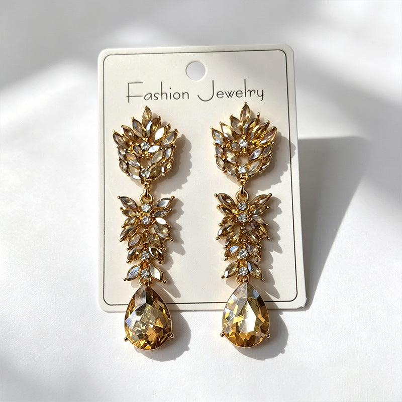 Leaves Earrings For Women In Colour Alloy Featuring Crystal Inlay With Zinc Alloy Ear Pins