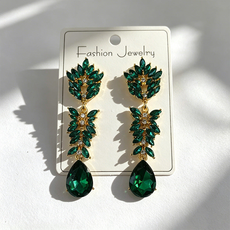 Leaves Earrings For Women In Colour Alloy Featuring Crystal Inlay With Zinc Alloy Ear Pins