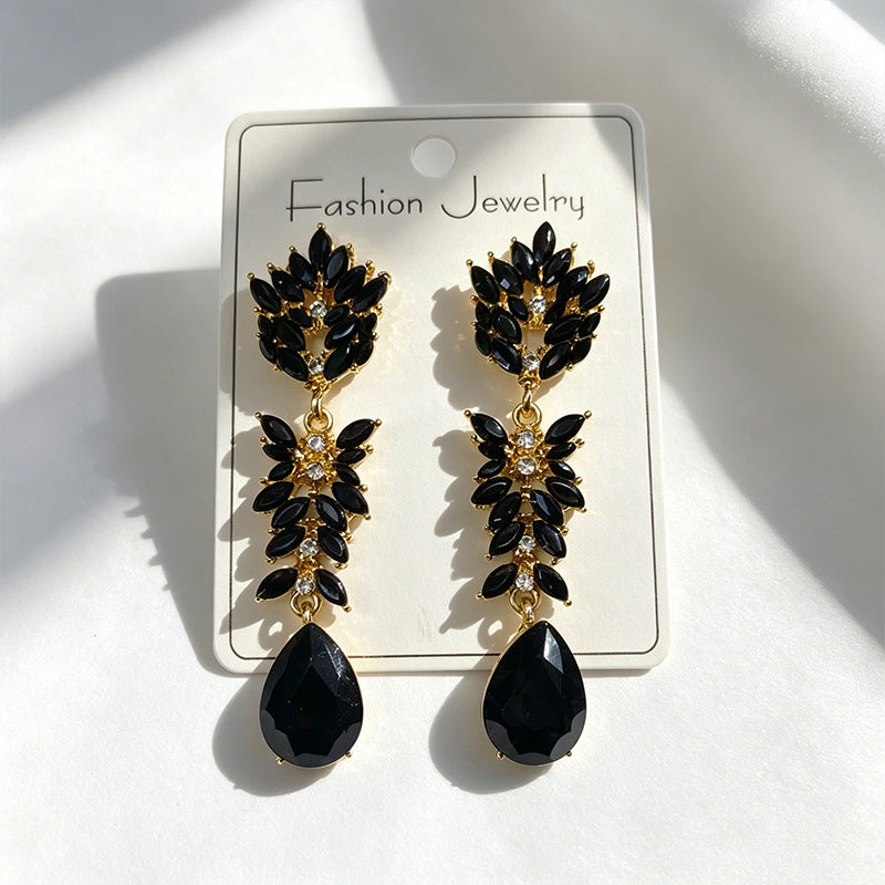 Leaves Earrings For Women In Colour Alloy Featuring Crystal Inlay With Zinc Alloy Ear Pins