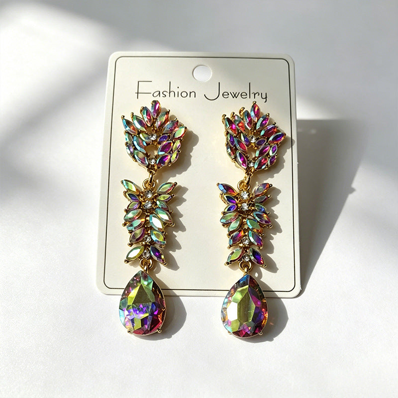 Leaves Earrings For Women In Colour Alloy Featuring Crystal Inlay With Zinc Alloy Ear Pins