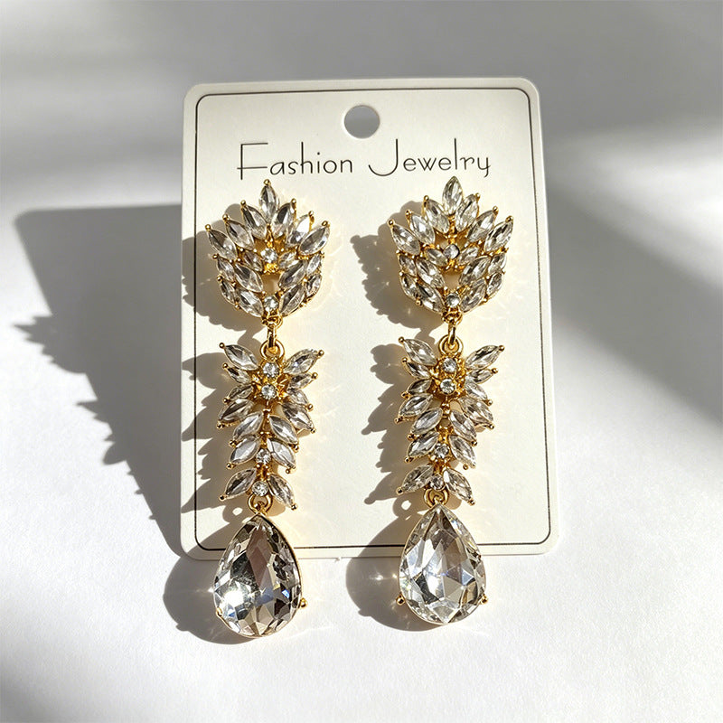 Leaves Earrings For Women In Colour Alloy Featuring Crystal Inlay With Zinc Alloy Ear Pins