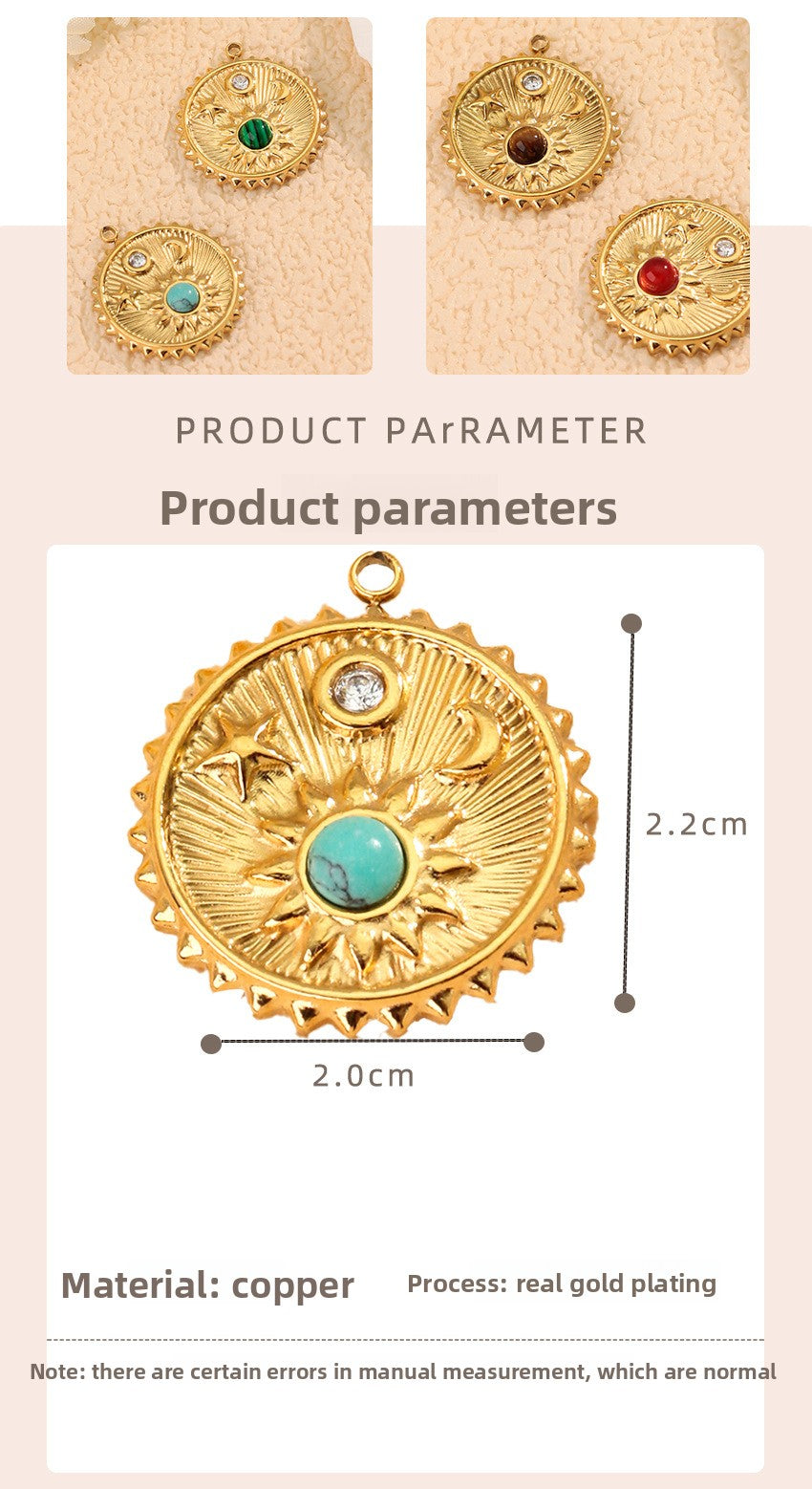 Moon Pendant In 304 Stainless Steel With PVD Coated Electroplated 18K Real Gold Plating And Natural Stone Inlay