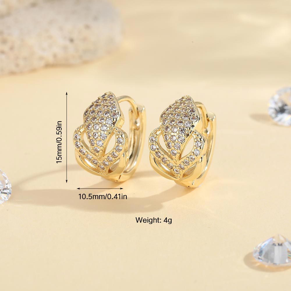 Gold Leaves Earrings For Women Featuring Copper Ear Pins And Zircon Inlay