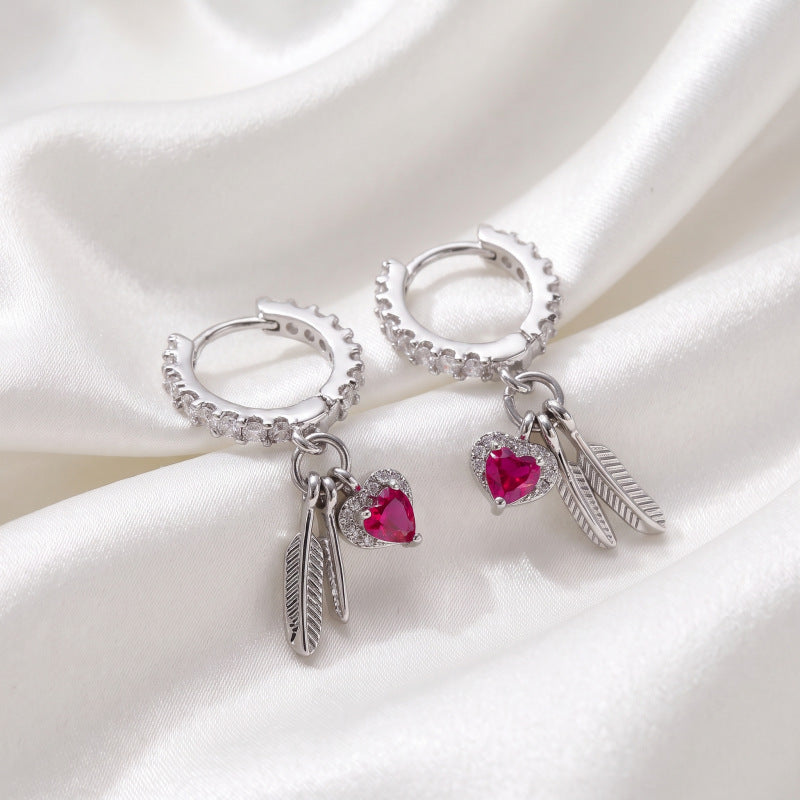 Heart Shape Drop Earrings For Unisex, Copper Ear Pins With Electroplated Gold Plating And Zircon Inlay