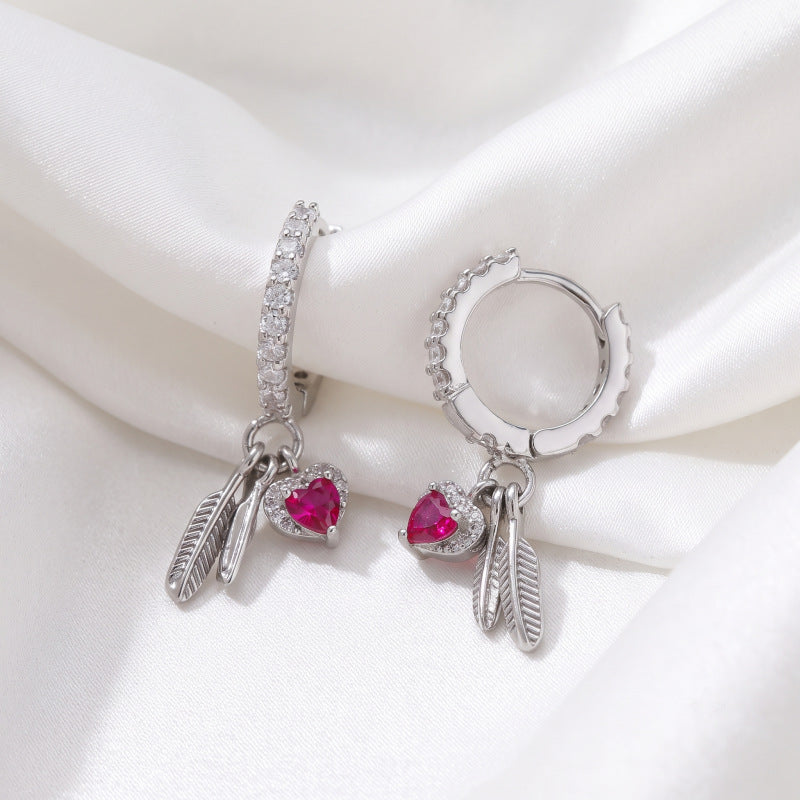 Heart Shape Drop Earrings For Unisex, Copper Ear Pins With Electroplated Gold Plating And Zircon Inlay