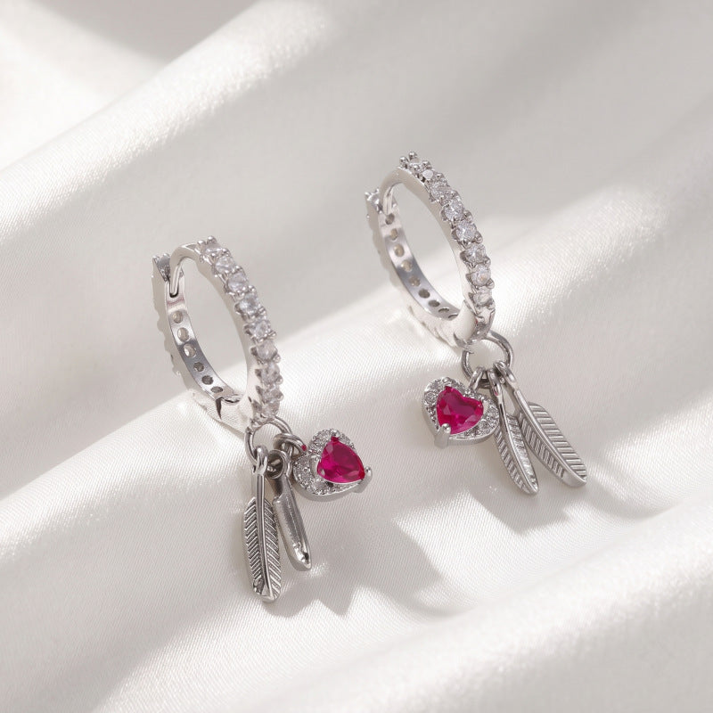 Heart Shape Drop Earrings For Unisex, Copper Ear Pins With Electroplated Gold Plating And Zircon Inlay