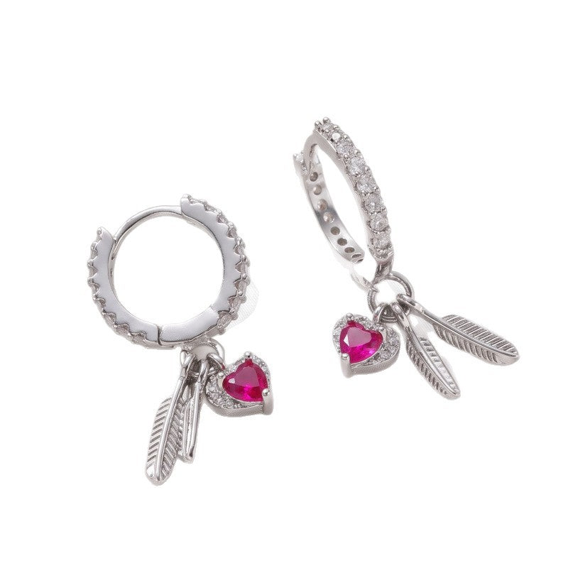 Heart Shape Drop Earrings For Unisex, Copper Ear Pins With Electroplated Gold Plating And Zircon Inlay
