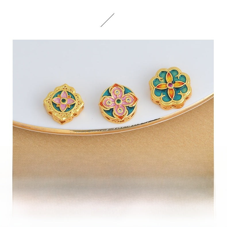 Copper Flowers Spacer Bars With Enamel Craft, Electroplated Green Finish In Pastoral Style Jewelry Accessories