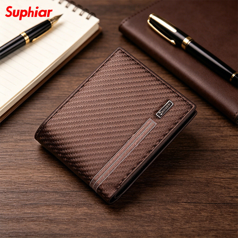 Men's Small Wallet In Solid Color PU Leather Featuring Sewing Thread, Lightweight And Perfect For Summer