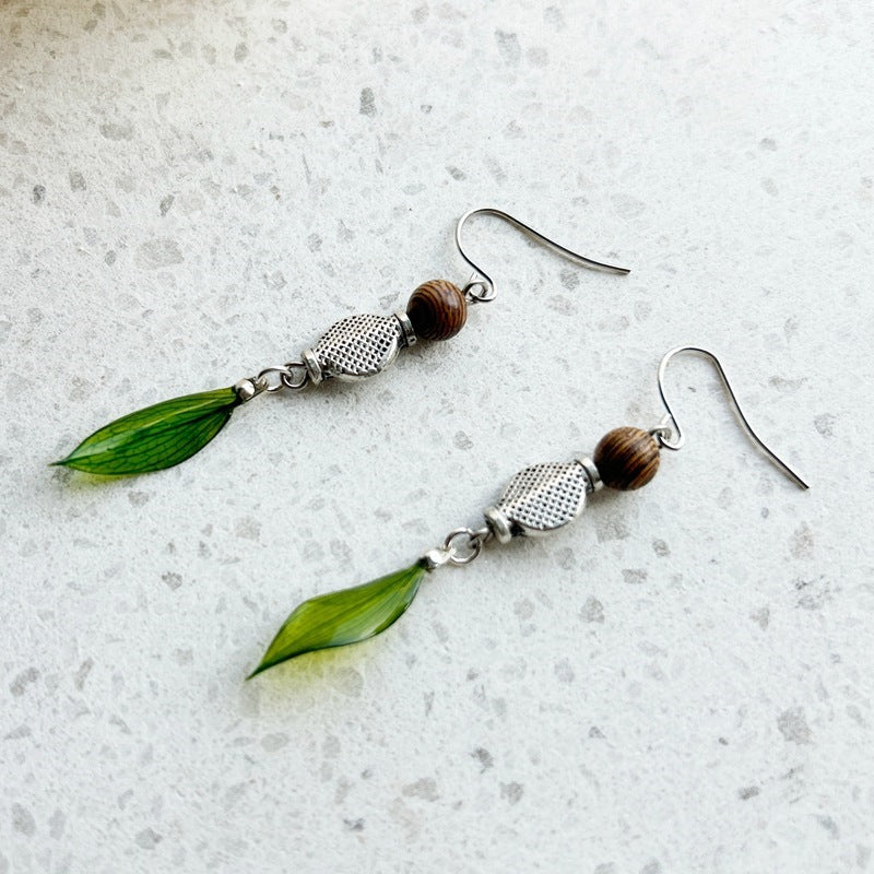 Leaf Earrings For Women In Ethnic Style, Crafted With Epoxy And Alloy, Featuring 304 Stainless Steel Ear Pins
