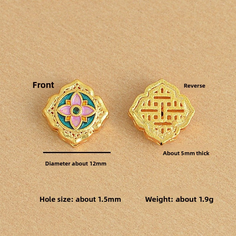Copper Flowers Spacer Bars With Enamel Craft, Electroplated Green Finish In Pastoral Style Jewelry Accessories