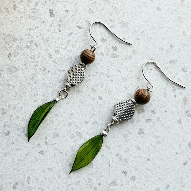 Leaf Earrings For Women In Ethnic Style, Crafted With Epoxy And Alloy, Featuring 304 Stainless Steel Ear Pins