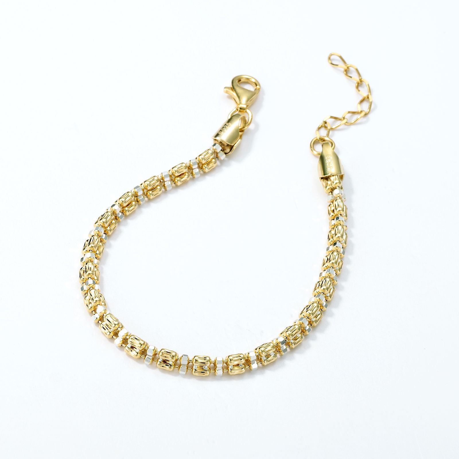 Hexagon Braid Bracelet For Women In 925 Sterling Silver With Real Gold Plated Woven Chain