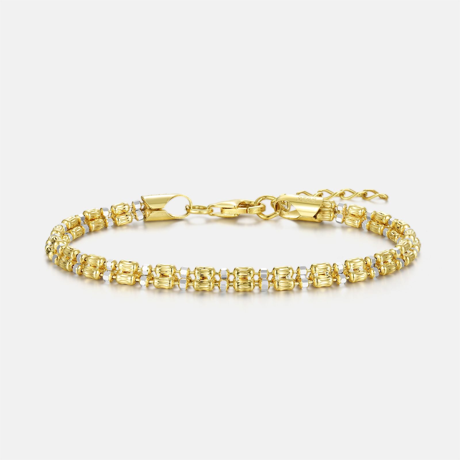 Hexagon Braid Bracelet For Women In 925 Sterling Silver With Real Gold Plated Woven Chain
